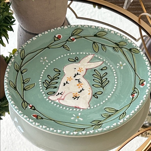 NEW! Vintage Inspired Shabby Chic Ceramic Floral Bunny Serving Plate - Picture 3 of 8